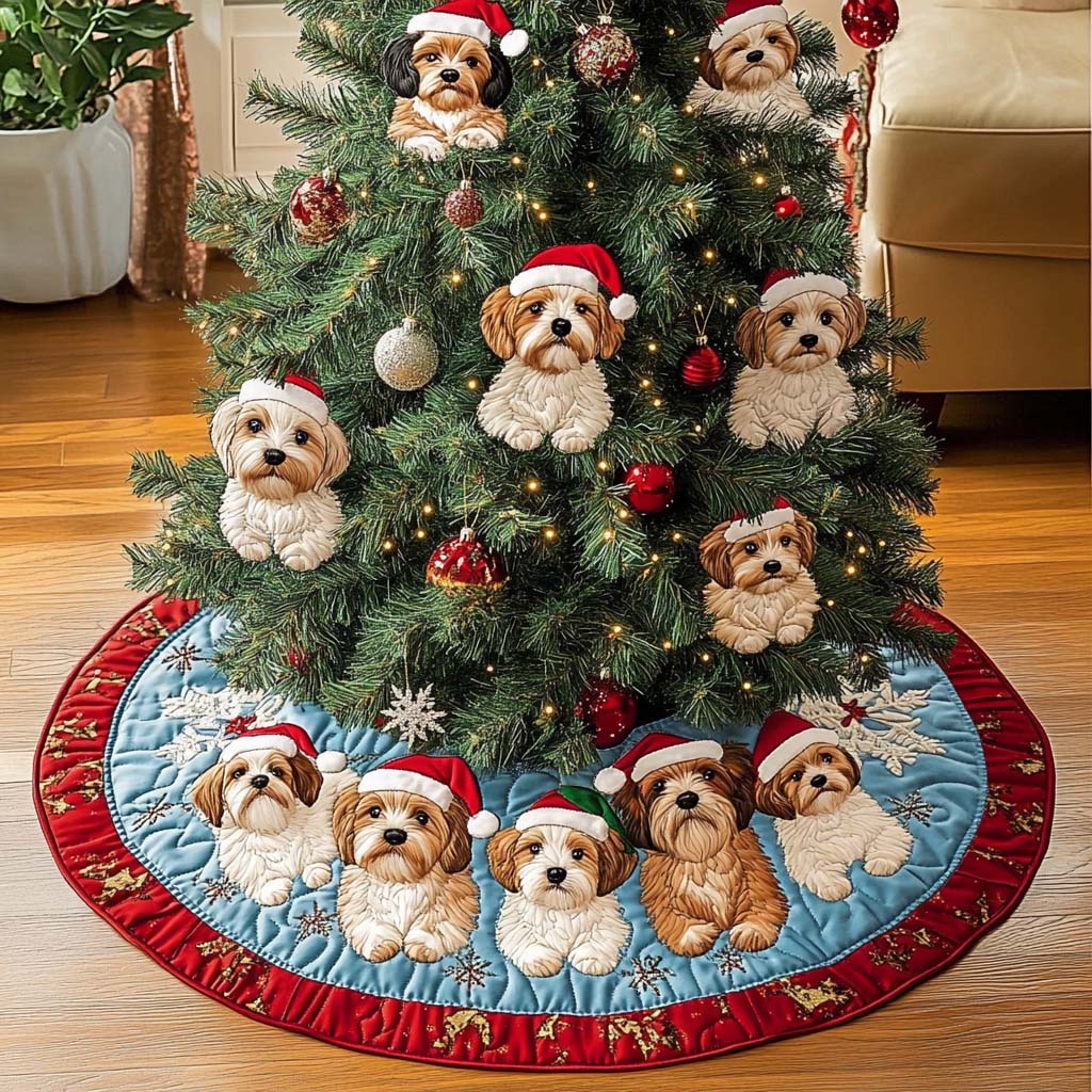 Cavapoo Adventure Christmas Quilted Tree Skirt Under Tree Christmas Decor Holiday Party Decor for Home