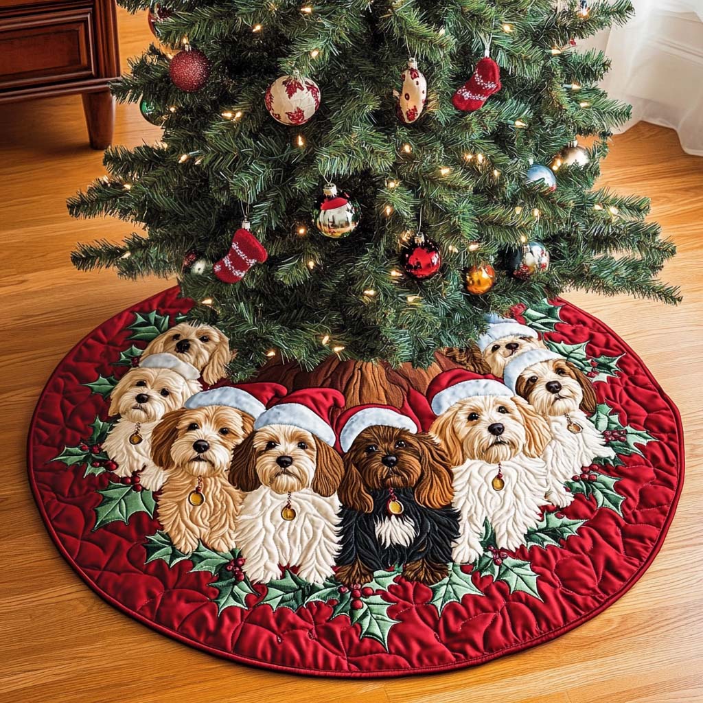Cavapoo Charm Christmas Quilted Tree Skirt Winter Holiday Decor Holiday Living Room Decor