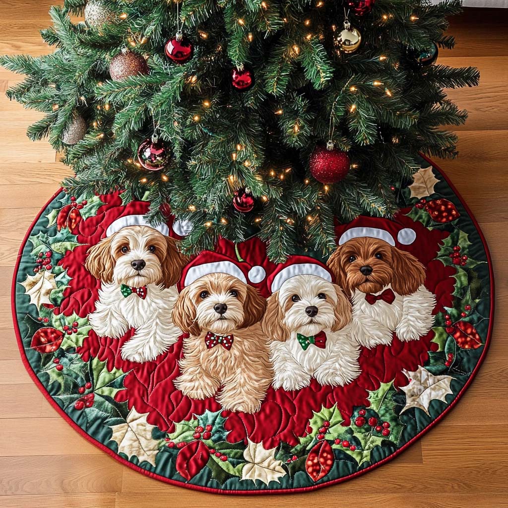 Cavapoo Delight Christmas Quilted Tree Skirt Christmas Tree Decor Warm And Cozy Holiday Decor