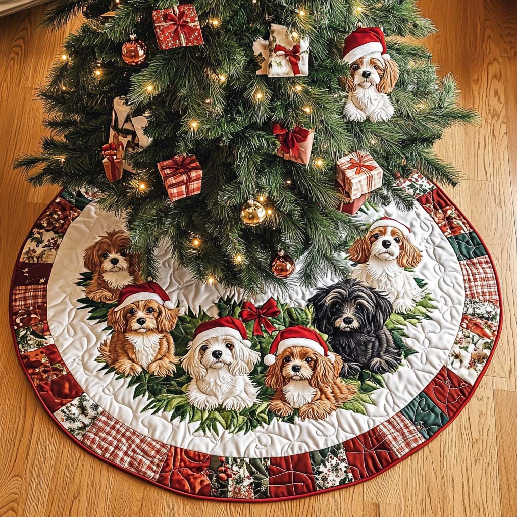 Cavapoo Love Christmas Quilted Tree Skirt Festive Tree Base Cover Festive Christmas Home Styling