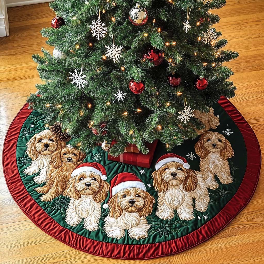 Cavapoo Magic Christmas Quilted Tree Skirt Merry And Bright Holiday Decor Classic Christmas Home Decor