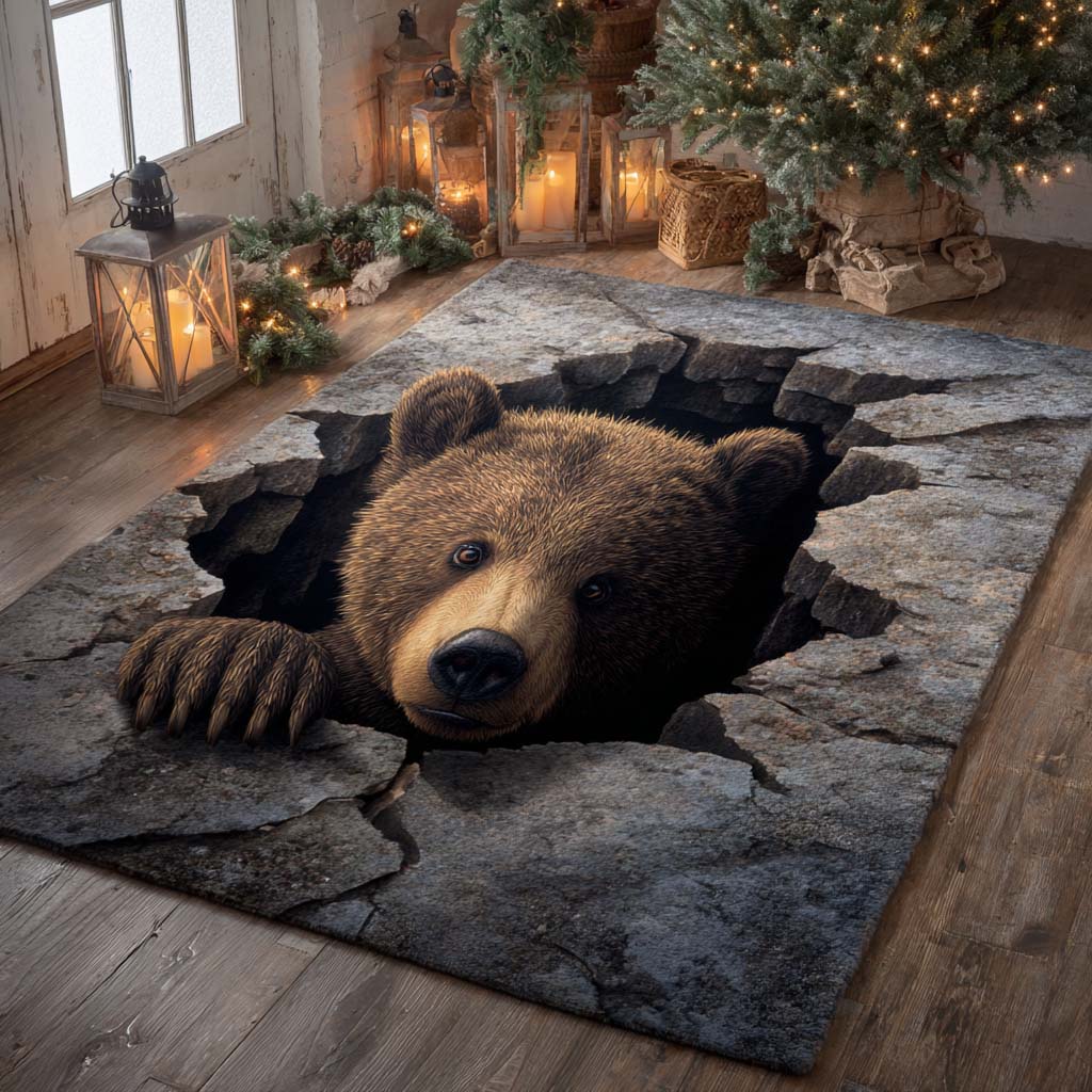 Cave Area Rug Outdoor Entryway Decor Bear Christmas Presents