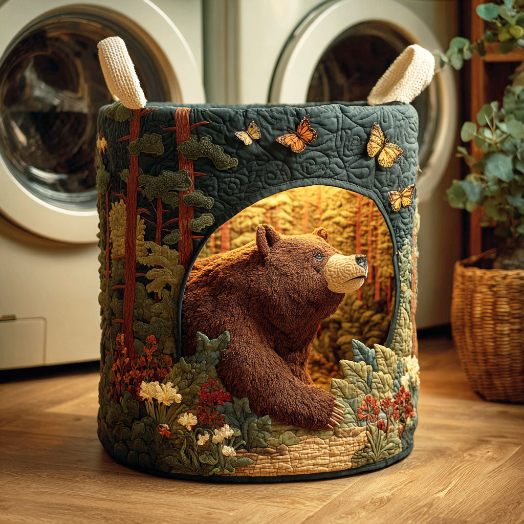 Cave Bear Quilted Laundry Basket Thanksgiving Merch Gift