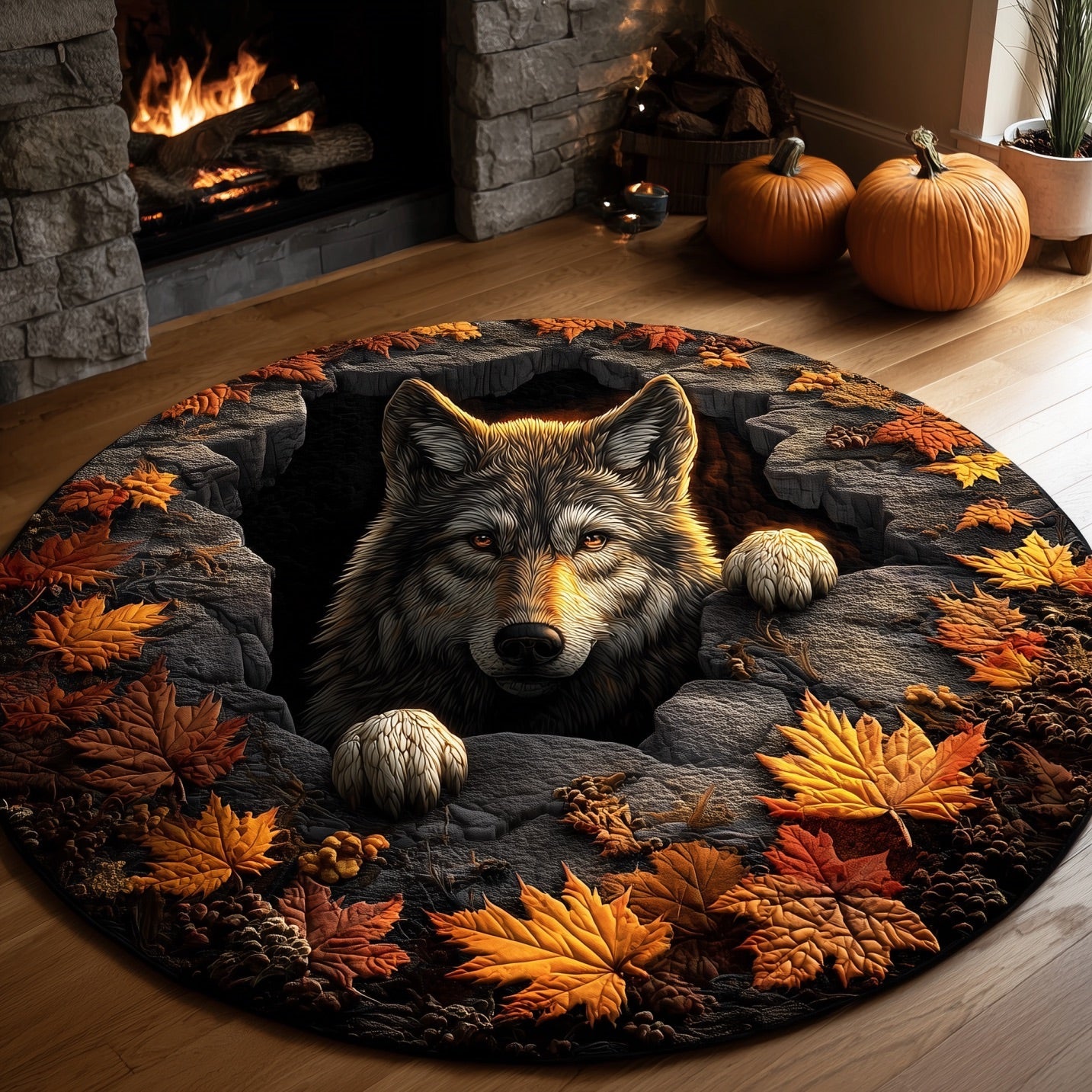 Cave Guardian Quilted Round Mat Decorative Quilted Round Mat for Elegant Spaces