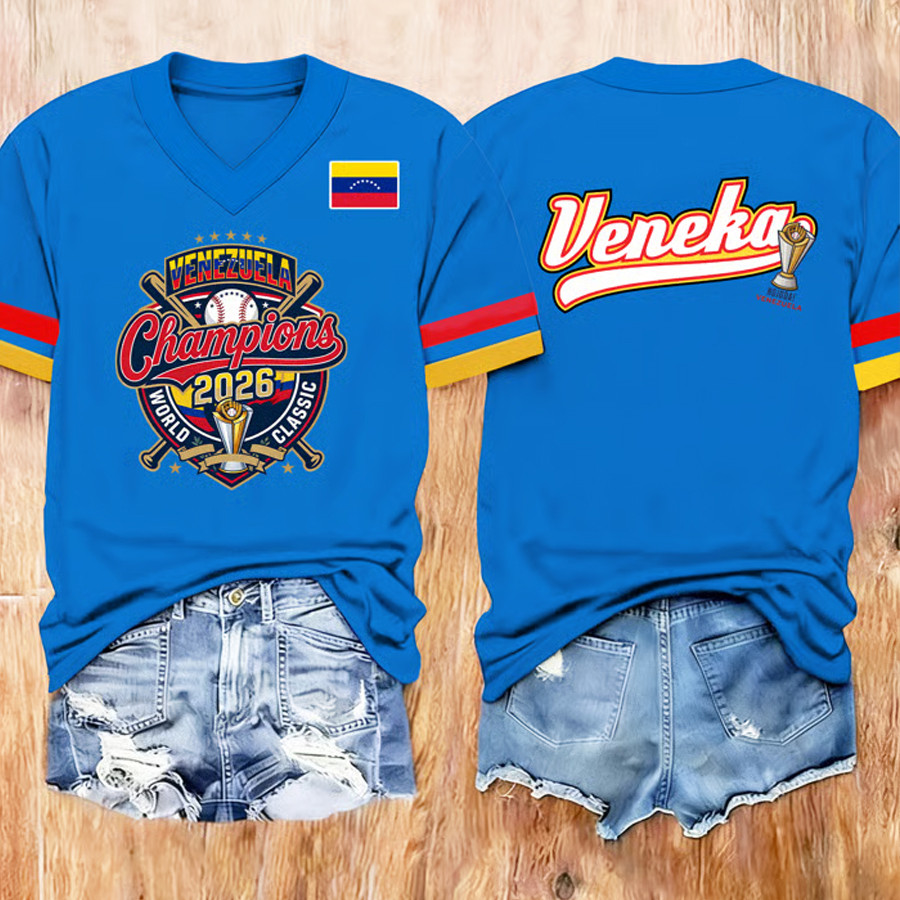 Celebrate Venezuela 2026 Baseball Champions V-Neck Shirt Veneka Venezuela 2026 WBC Champs Merch