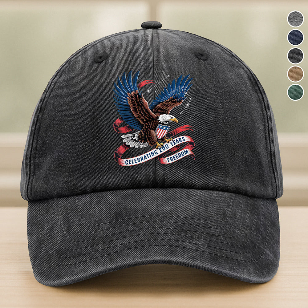 Celebrating 250 Years Freedom Washed Denim Baseball Cap America 250 Merchandise Patriotic Mothers Day Gifts