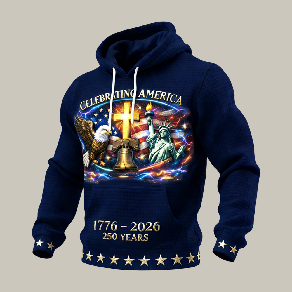 Celebrating America 250 Years 1776 2026 Hoodie Patriotic Eagle Statue Of Liberty Apparel 4Th Of July Gift