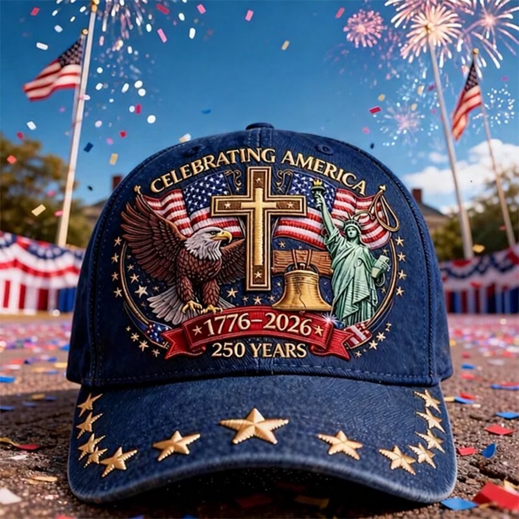 Celebrating America 250 Years Baseball Cap Liberty Eagle Cross 1776 2026 Hat Gift Ideas