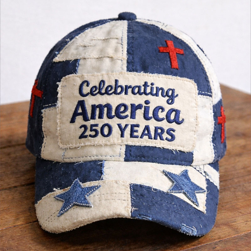 Celebrating America 250 Years Hat Faith Cross Art Patriotic Baseball Cap