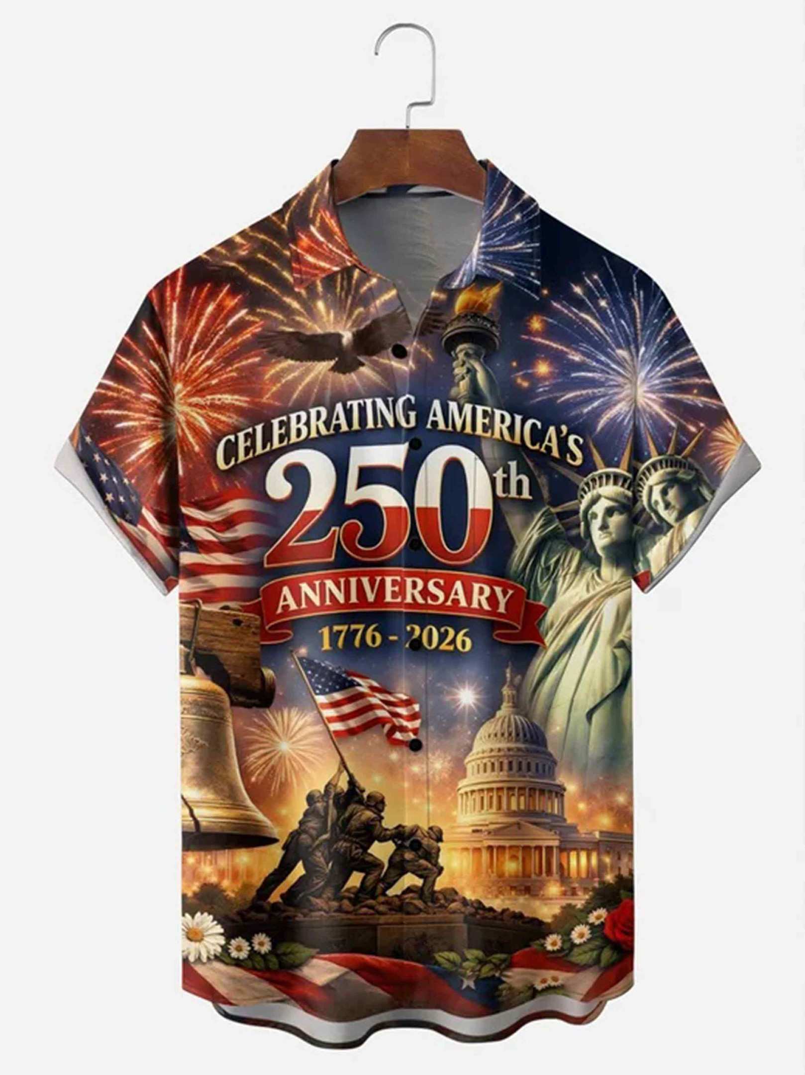Celebrating America's 250th Anniversary Button Shirt Independence Day Clothing Gift Ideas