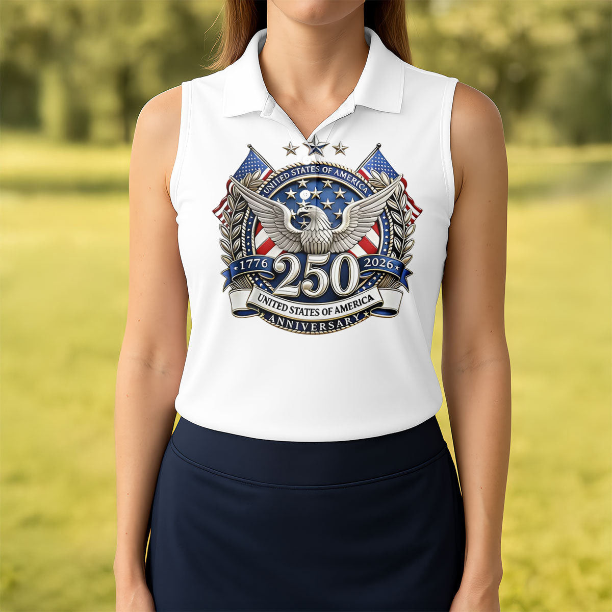 Celebrating USA 250 Bald Eagle Sleeveless Polo Shirt Golf Apparel Gifts For Golfers