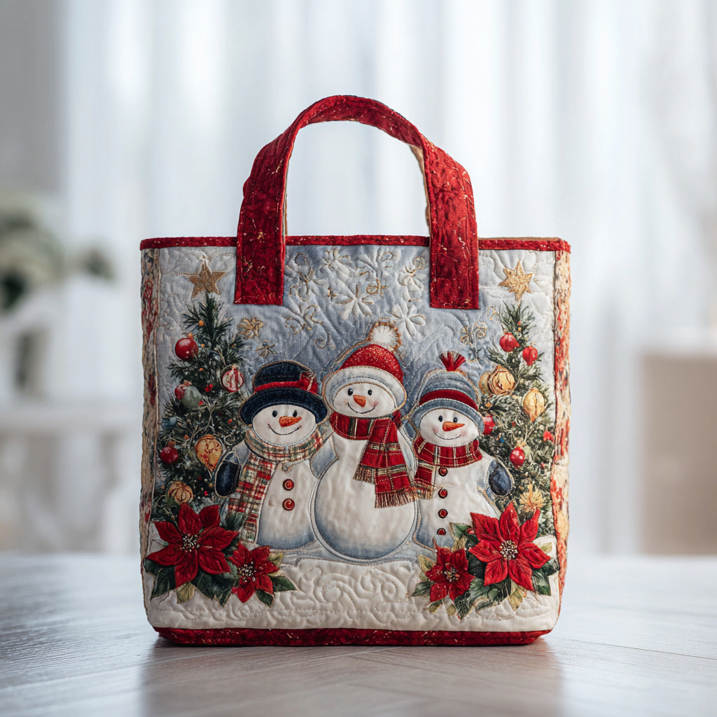 Celebration Snowman Quilted Tote Bag Unique Snowman Gifts