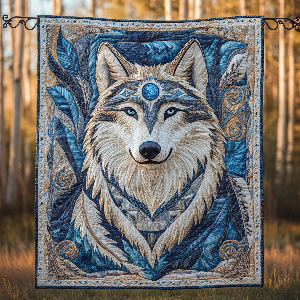 Celestial Alpha Quilted Blanket Unique Wolf Blanket Wolf Gifts For Him
