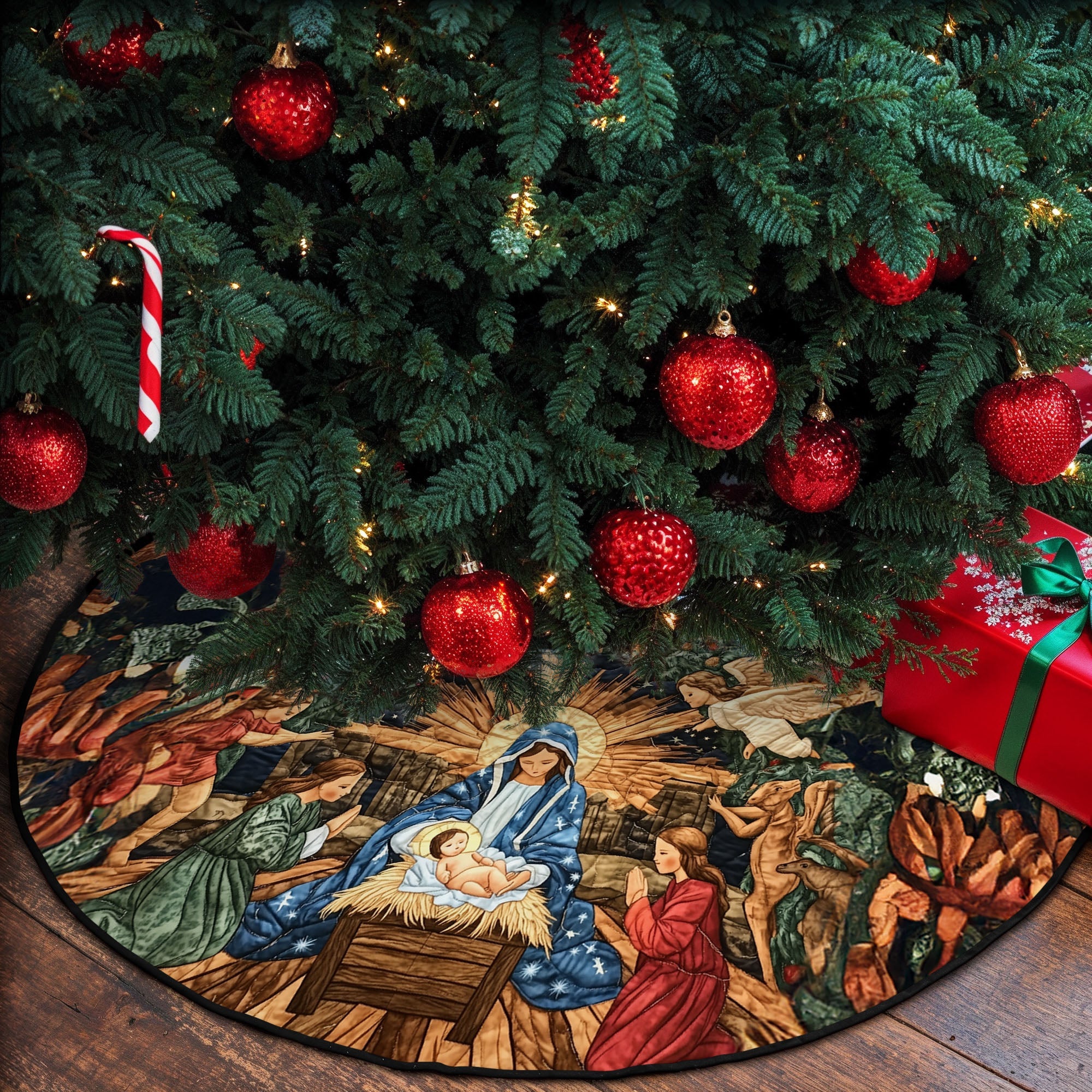 Celestial Blessing Quilted Christmas Tree Skirt Festive Christmas Home Styling Festive Tree Base Cover
