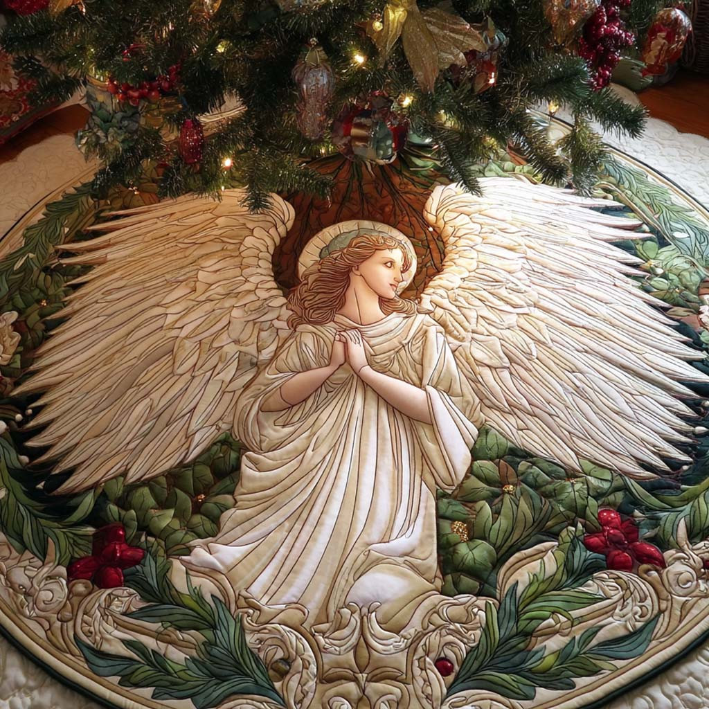 Celestial Blessing Quilted Tree Skirt Christian Themed Christmas Gifts For Angel Lovers
