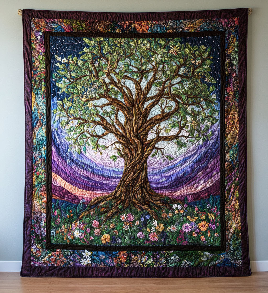 Celestial Bloom Quilted Blanket Tree Of Life Memorial Gift