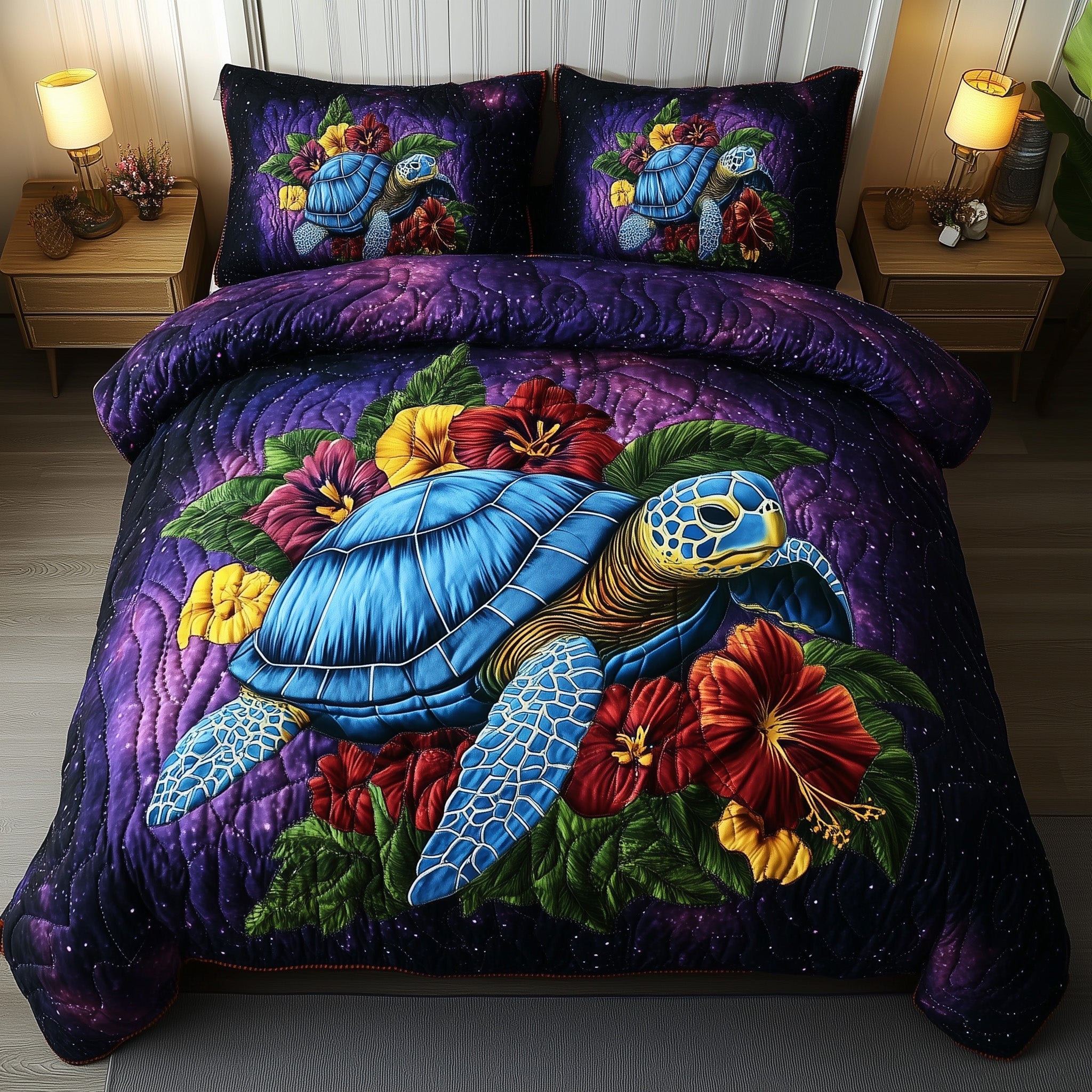 Celestial Bloom Turtle Quilted Bedding Set Duvet Cover Bed Sheet Turtle Lover Christmas Present Ideas For Mom