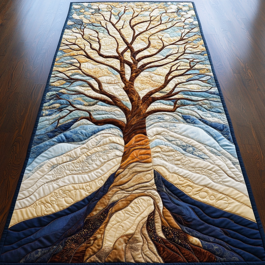 Celestial Branches Quilted Table Runner Kitchen Table Decor Tree Of Life Themed Gifts