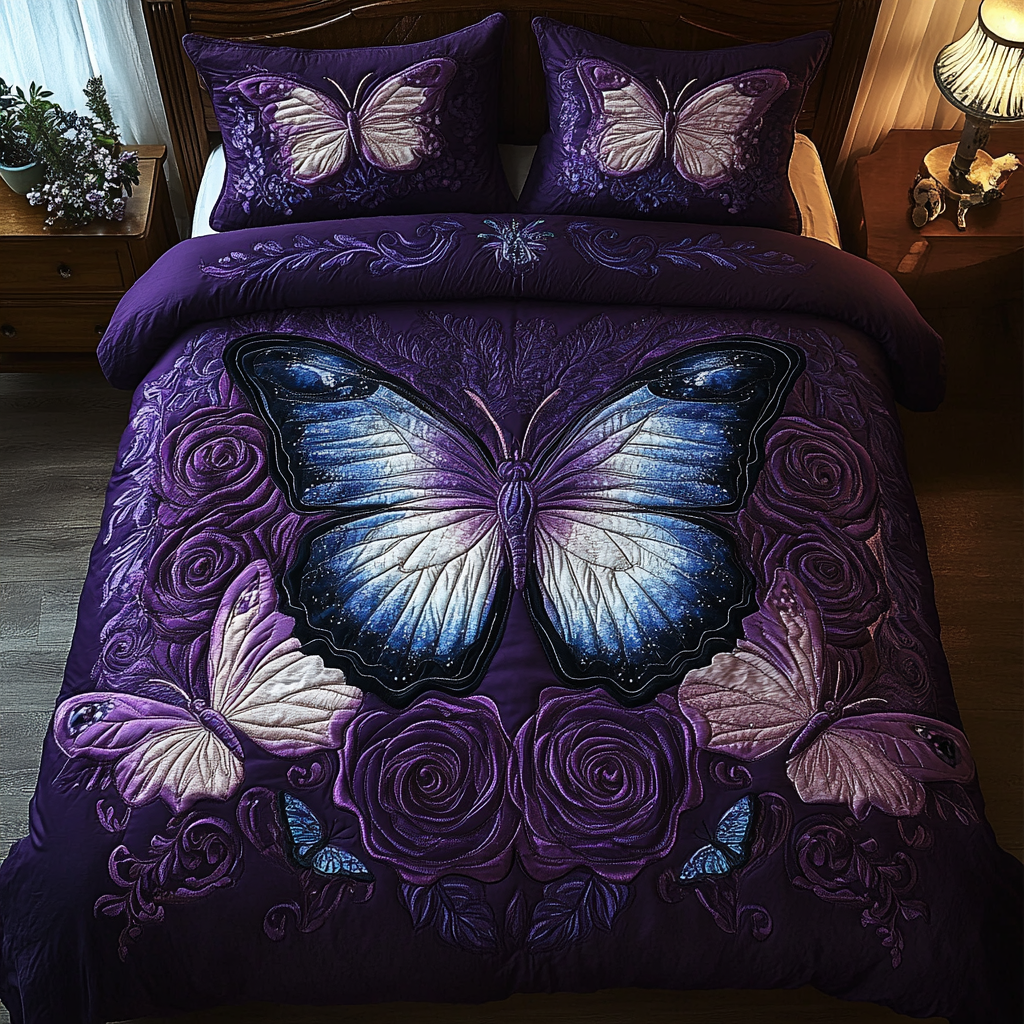 Celestial Butterfly Glow Quilted Bedding Set Exclusive Bedding Gift Set for Luxury Sleep