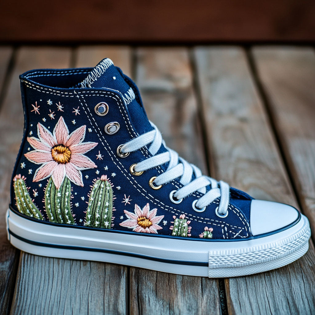 Celestial Cactus Night Canvas High Tops Street Style Merch