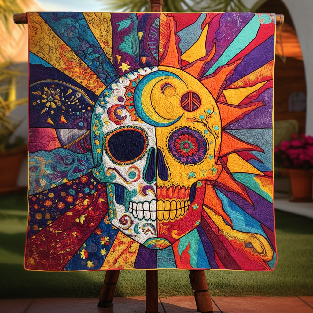 Celestial Calavera Quilted Blanket Day Of The Dead Blanket Family Christmas Present Ideas