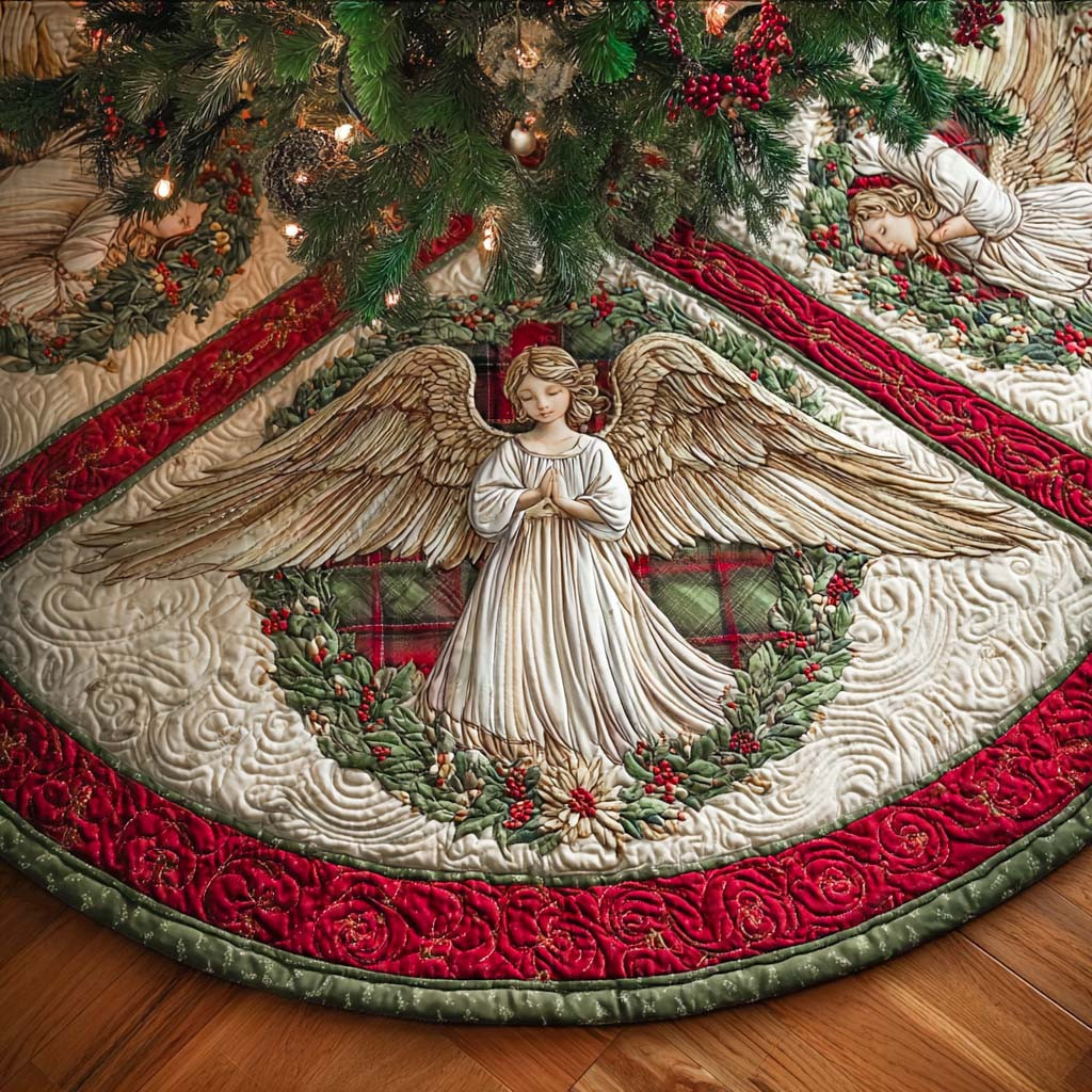 Celestial Devotion Quilted Tree Skirt Christian Themed Christmas Gifts For Angel Lovers
