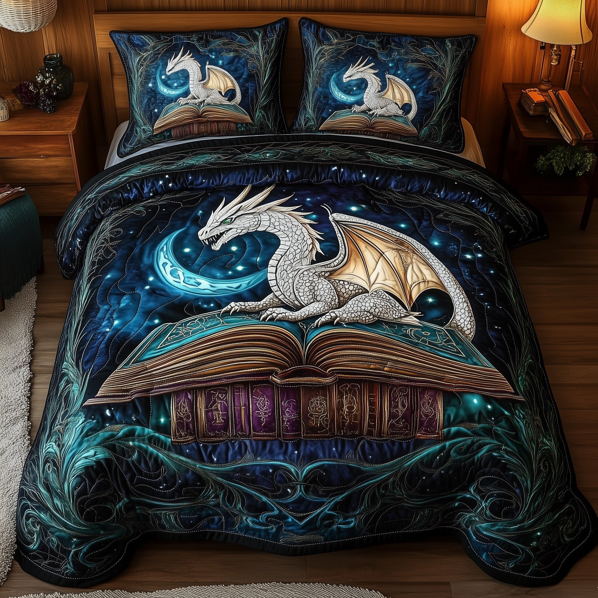 Celestial Dragon Reader Quilted Bedding Set Duvet Cover Bedspread Best Gift For Dragon Lovers