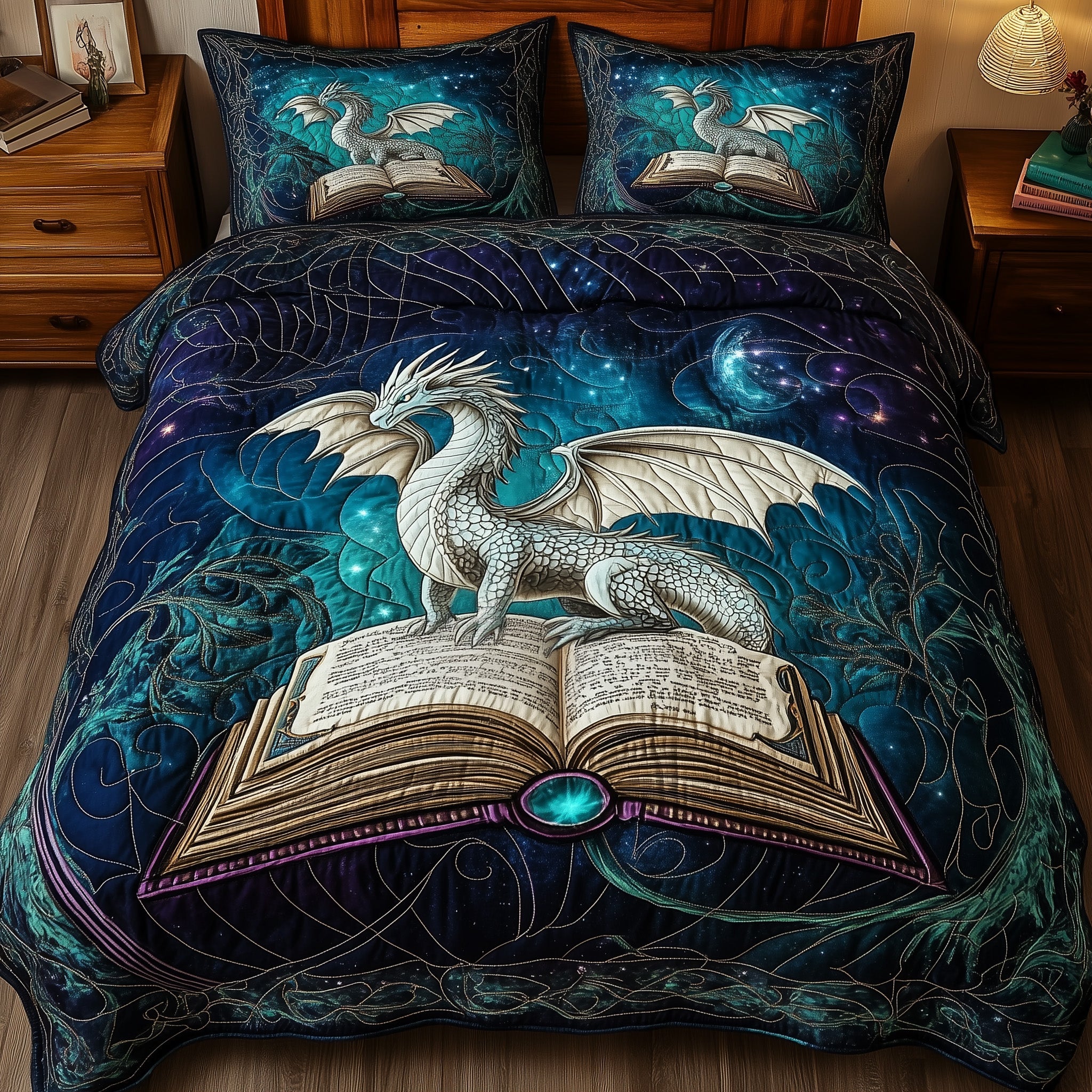 Celestial Dragon Reader Quilted Bedding Set Duvet Cover Bedspread Best Gifts For Dragon Lovers