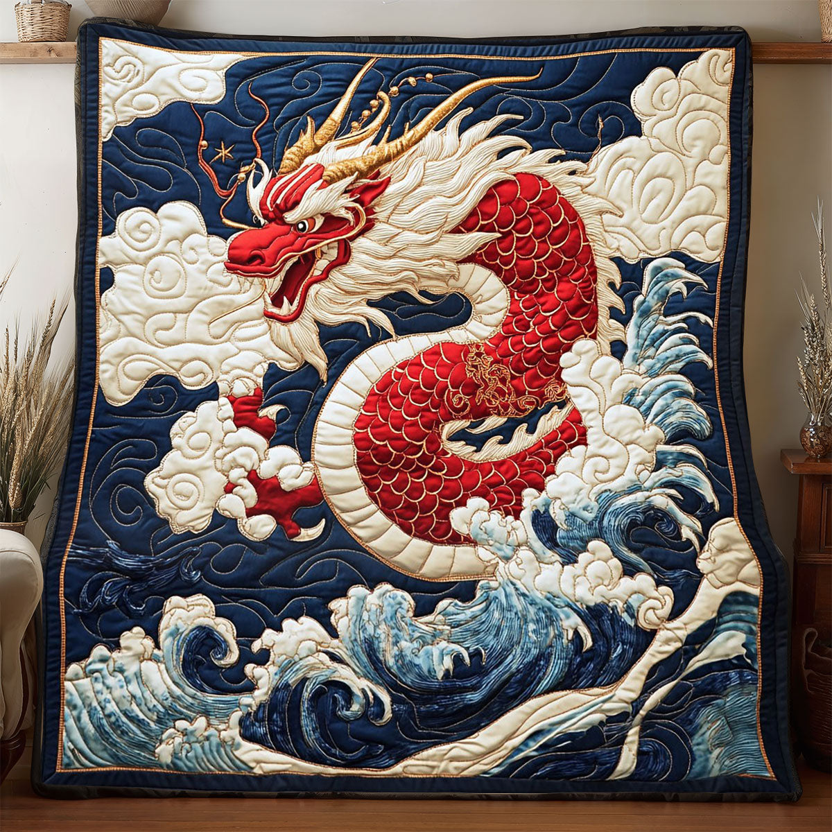 Celestial Dragon Spirit Quilt Blanket Queen Size Blanket Best Dragon Christmas Gifts