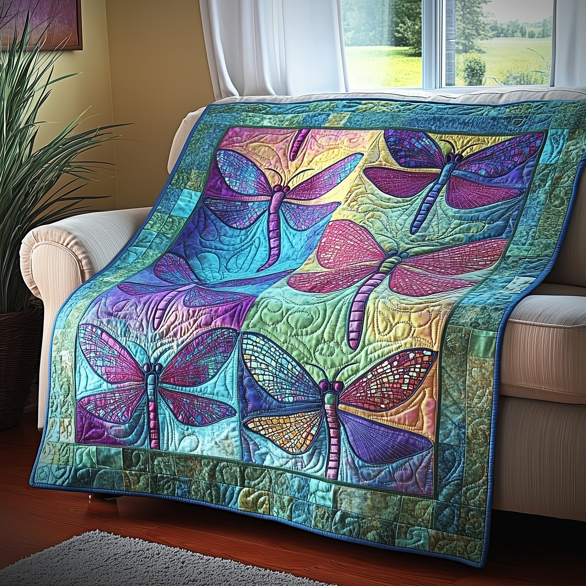 Celestial Dragonflies Quilted Blanket Merchandise Throw BlanketDragonfly Christmas Gifts