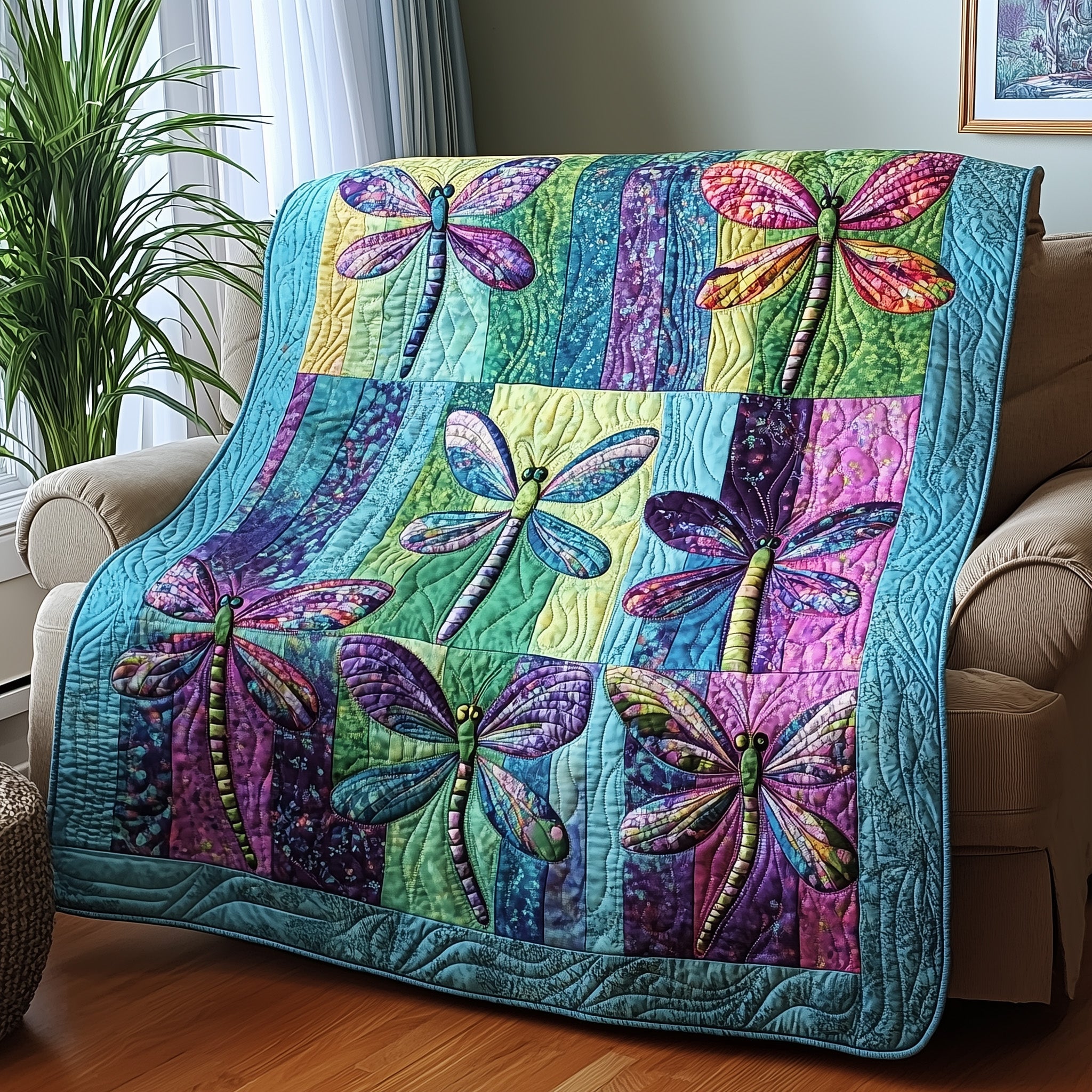 Celestial Dragonflies Quilted Blanket Merchandise Throw BlanketPresents For Dragonfly Lovers Women