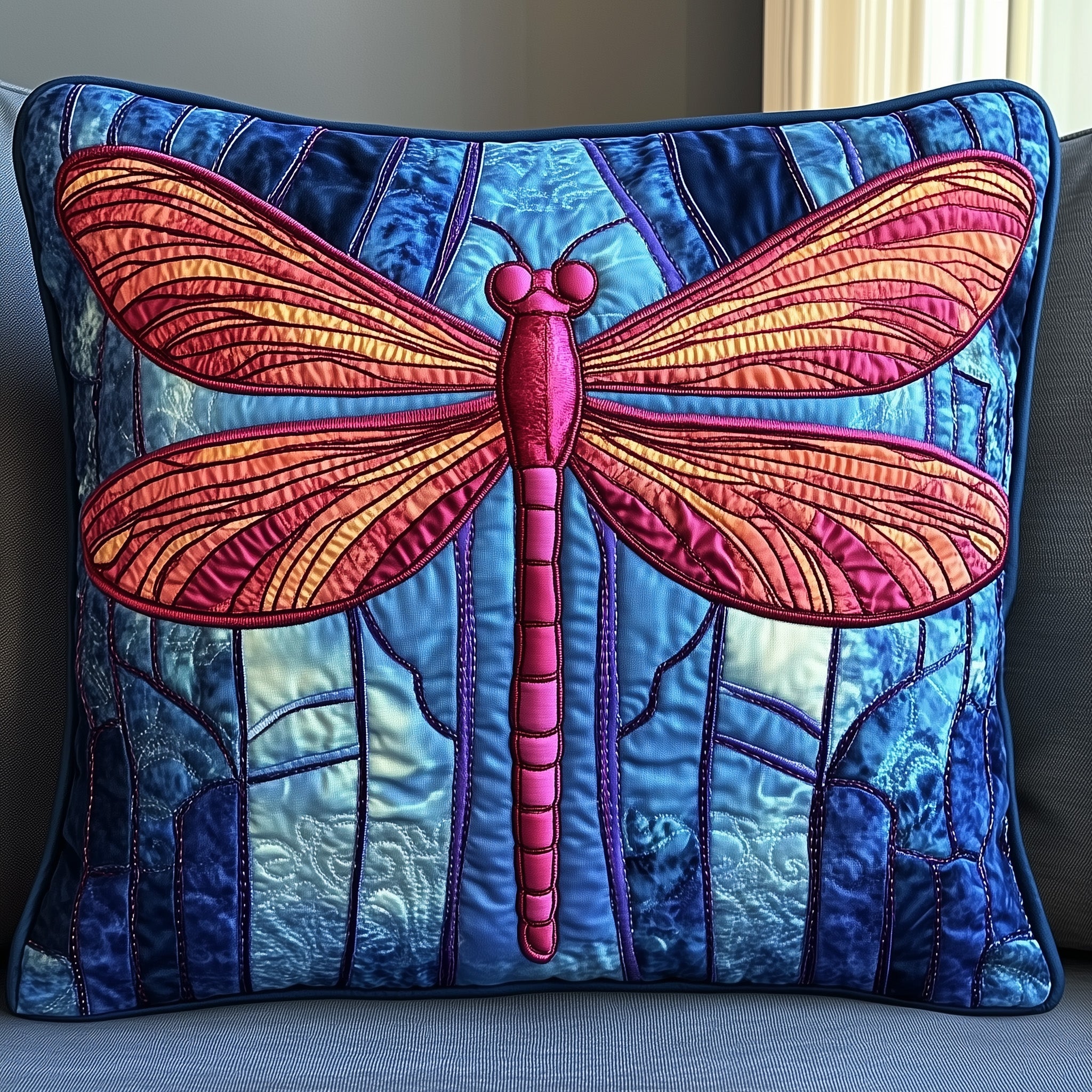 Celestial Dragonfly Quilted Pillow Case Throw Pillow Cover ItemGift For Someone Who Loves Dragonflies