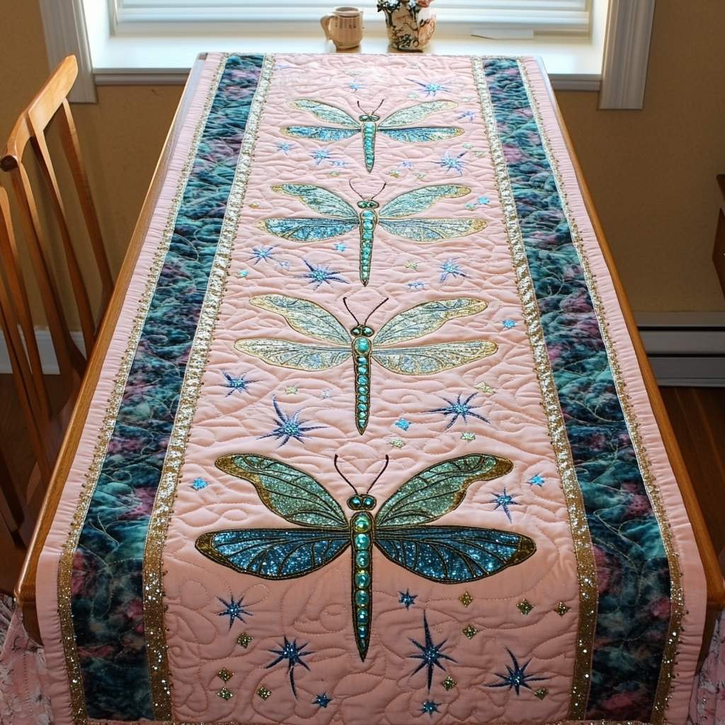 Celestial Dragonfly Quilted Table Runner Dining Room Table Decor Dragonfly Gift For Adults