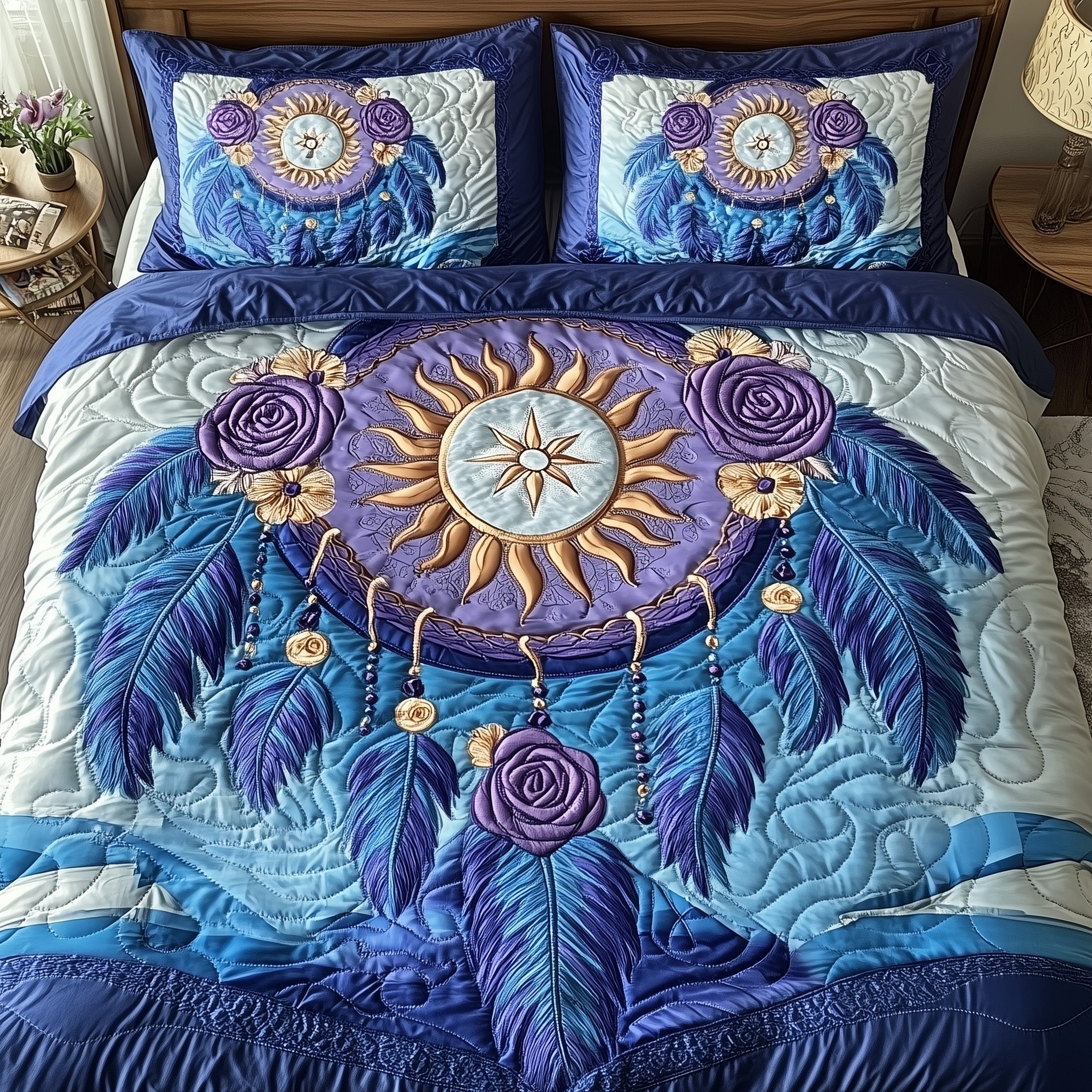 Celestial Dream Catcher Quilted Bedding Set Duvet Cover Merchandise Best Cat Gifts For Christmas