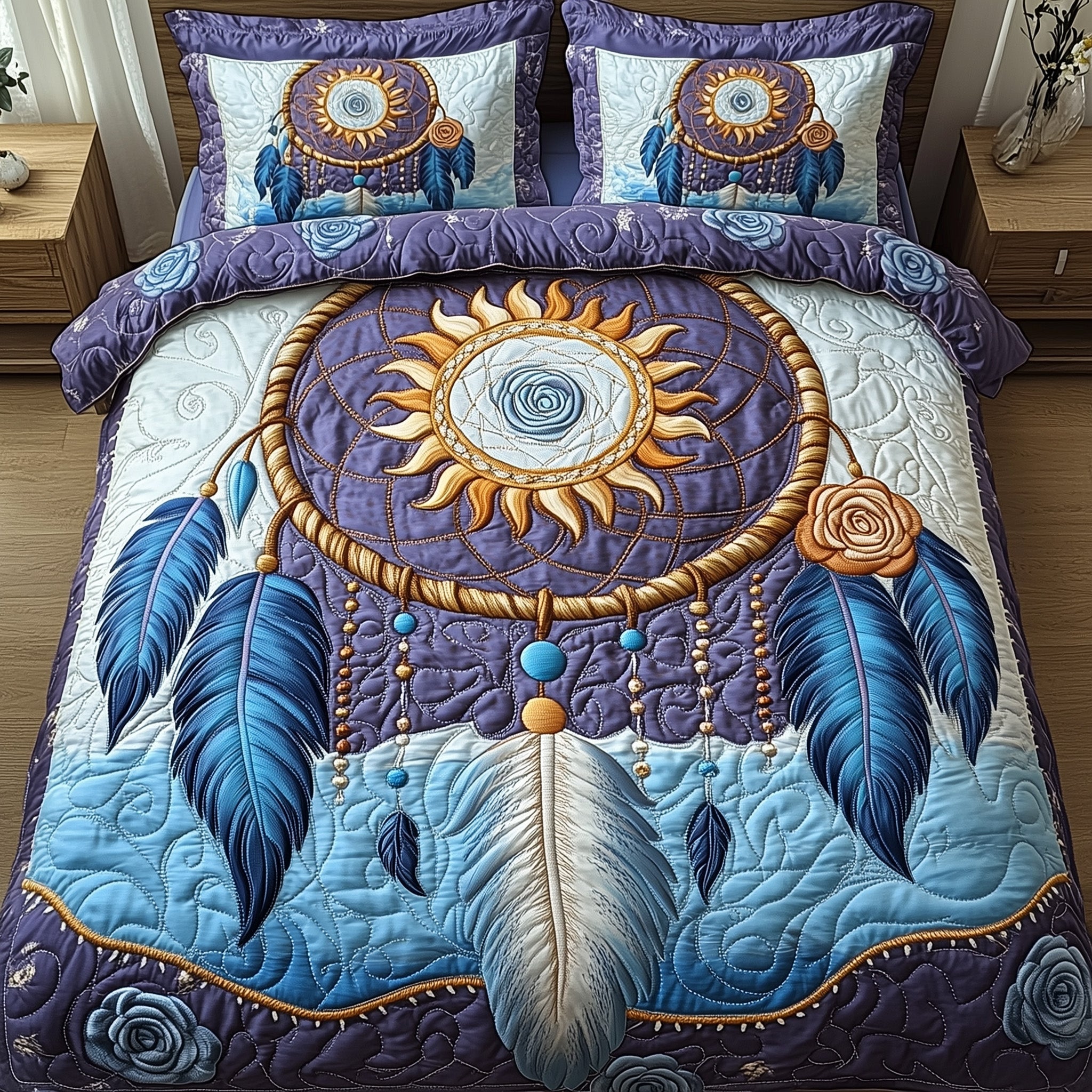 Celestial Dream Catcher Quilted Bedding Set Duvet Cover Merchandise Cat Stuff For Cat Lovers