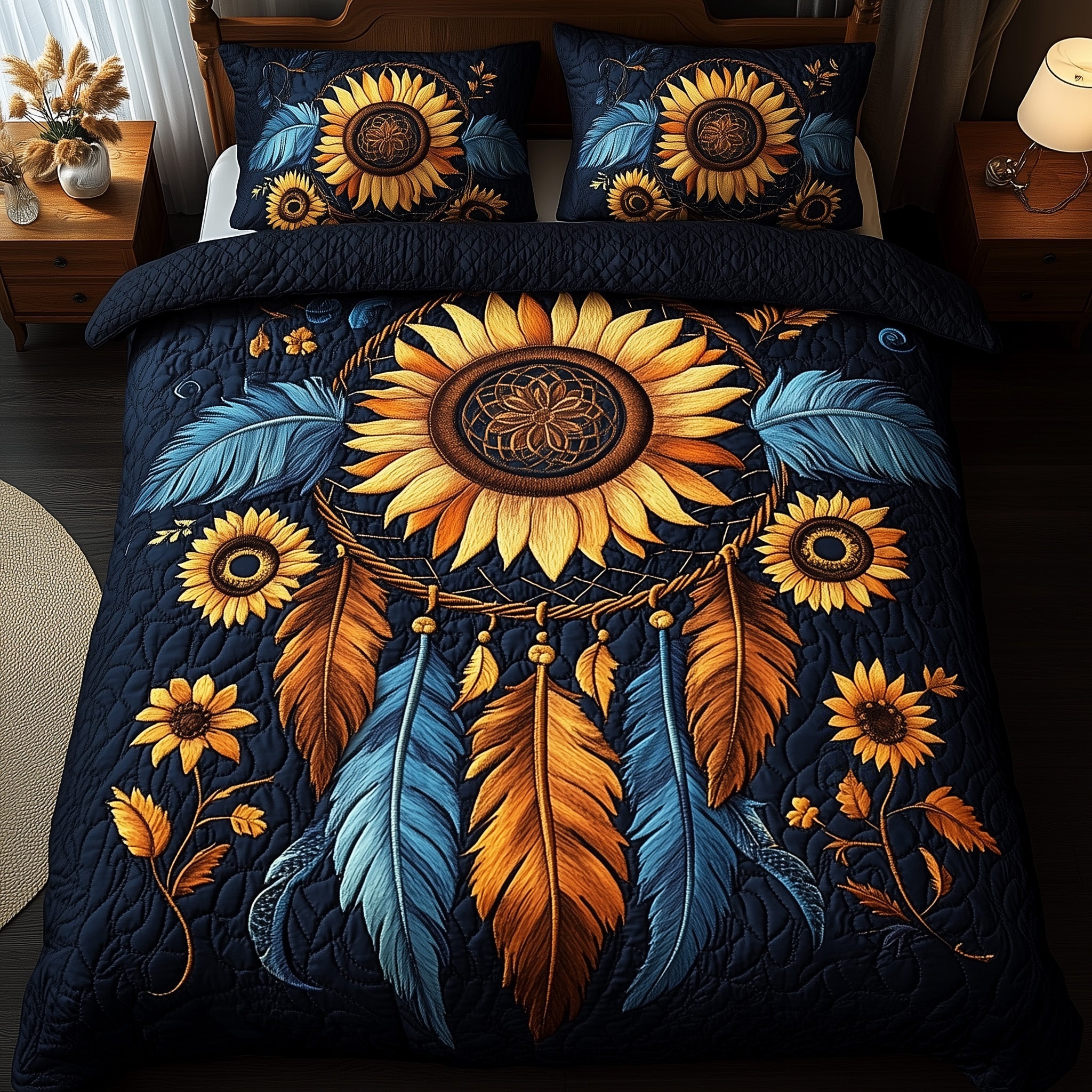 Celestial Dream Catcher Quilted Bedding Set Duvet Cover Merchandise Cute Gifts For Cat Lovers