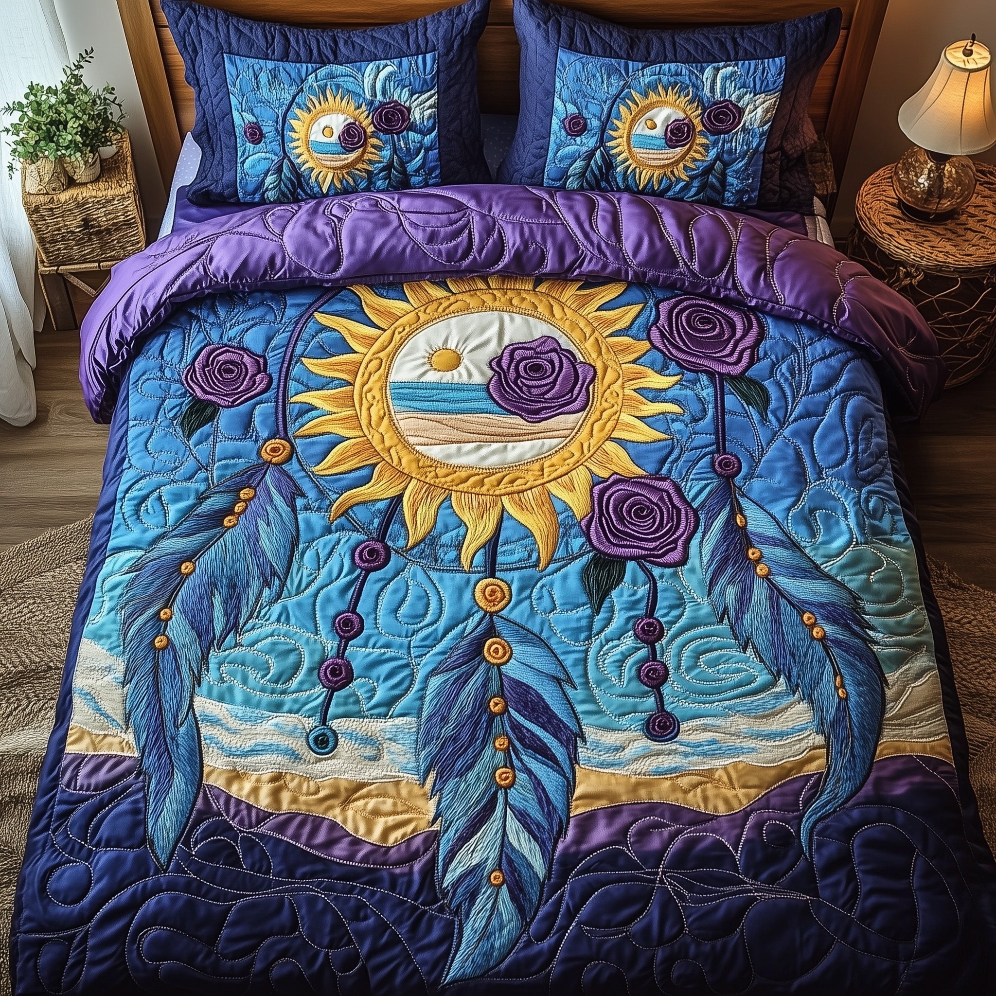 Celestial Dream Catcher Quilted Bedding Set Duvet Cover Merchandise Unique Best Gifts For Cat Lovers
