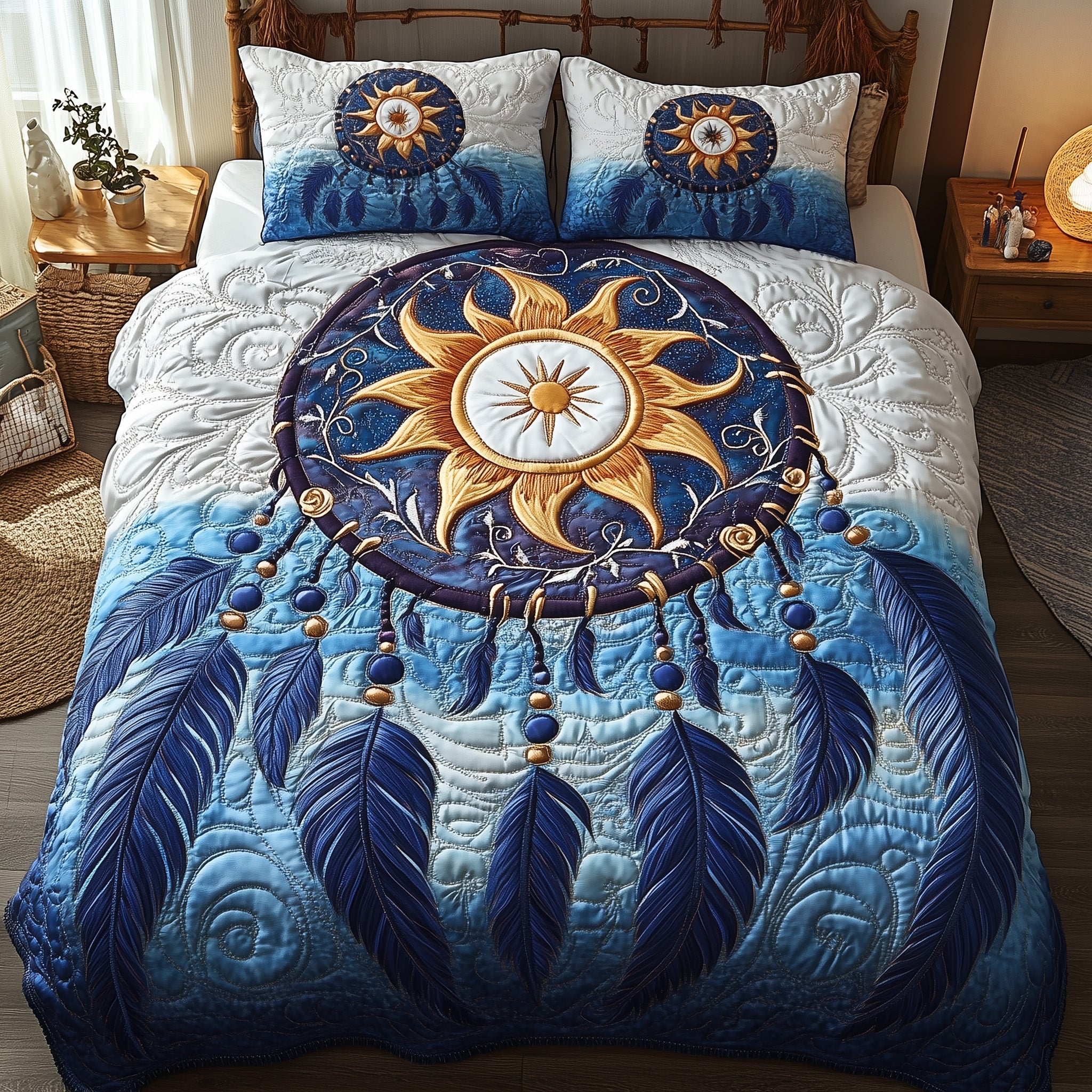 Celestial Dream Catcher Quilted Bedding Set Duvet Cover Merchandise Unique Cat Gifts