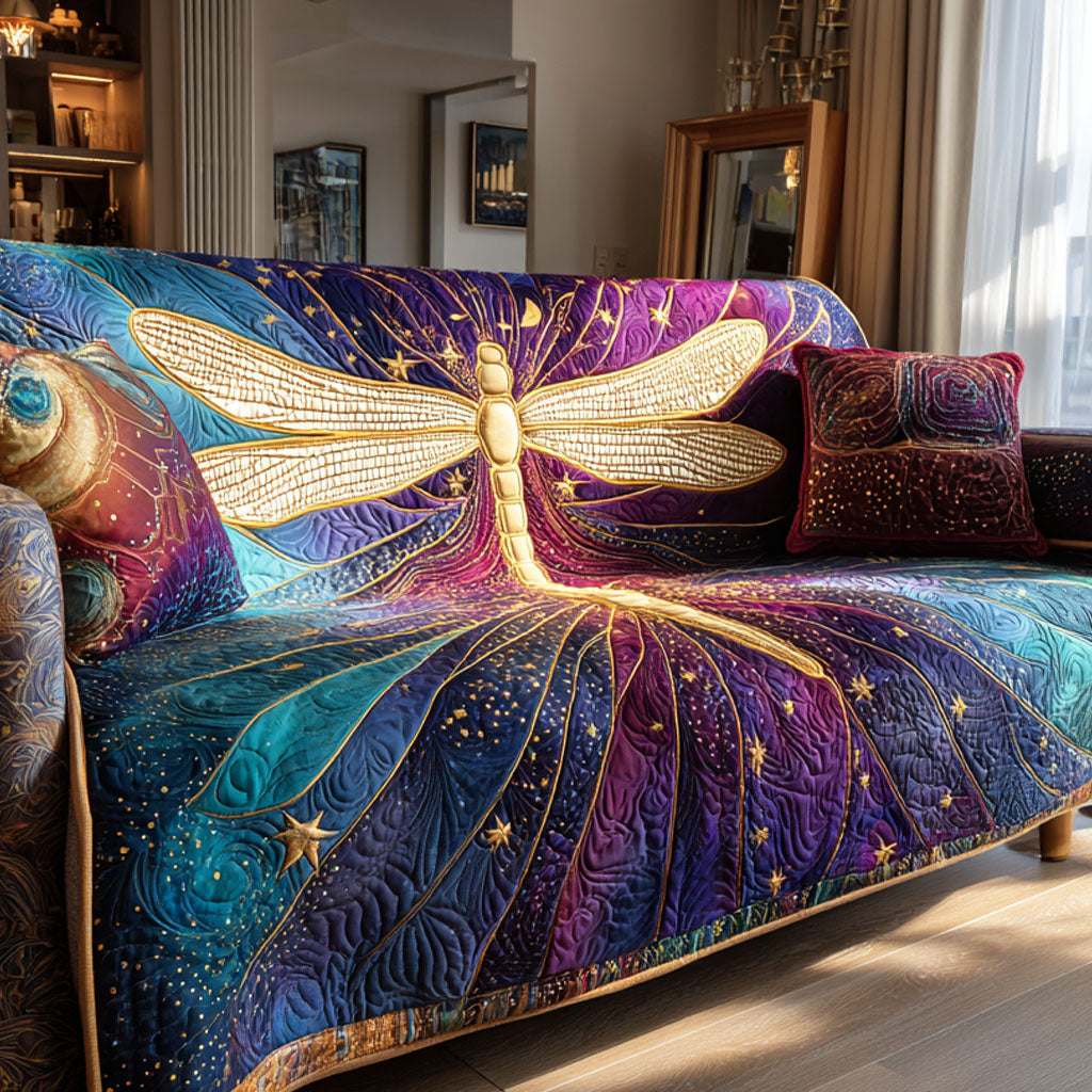 Celestial Drift Quilted Sofa Cover Seat Covers For Couches Cool Gifts For Dragonfly Lovers