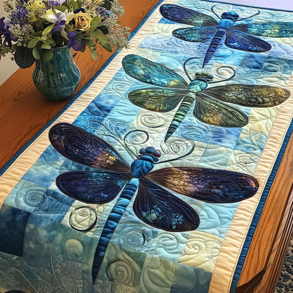 Celestial Flight Quilted Table Runner Dining Room Table Decor Dragonfly Mother's Day Gifts