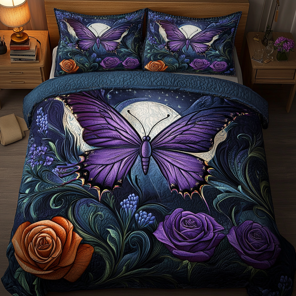Celestial Flutter Quilted Bedding Set Cool Bedroom Decor Butterfly Presents