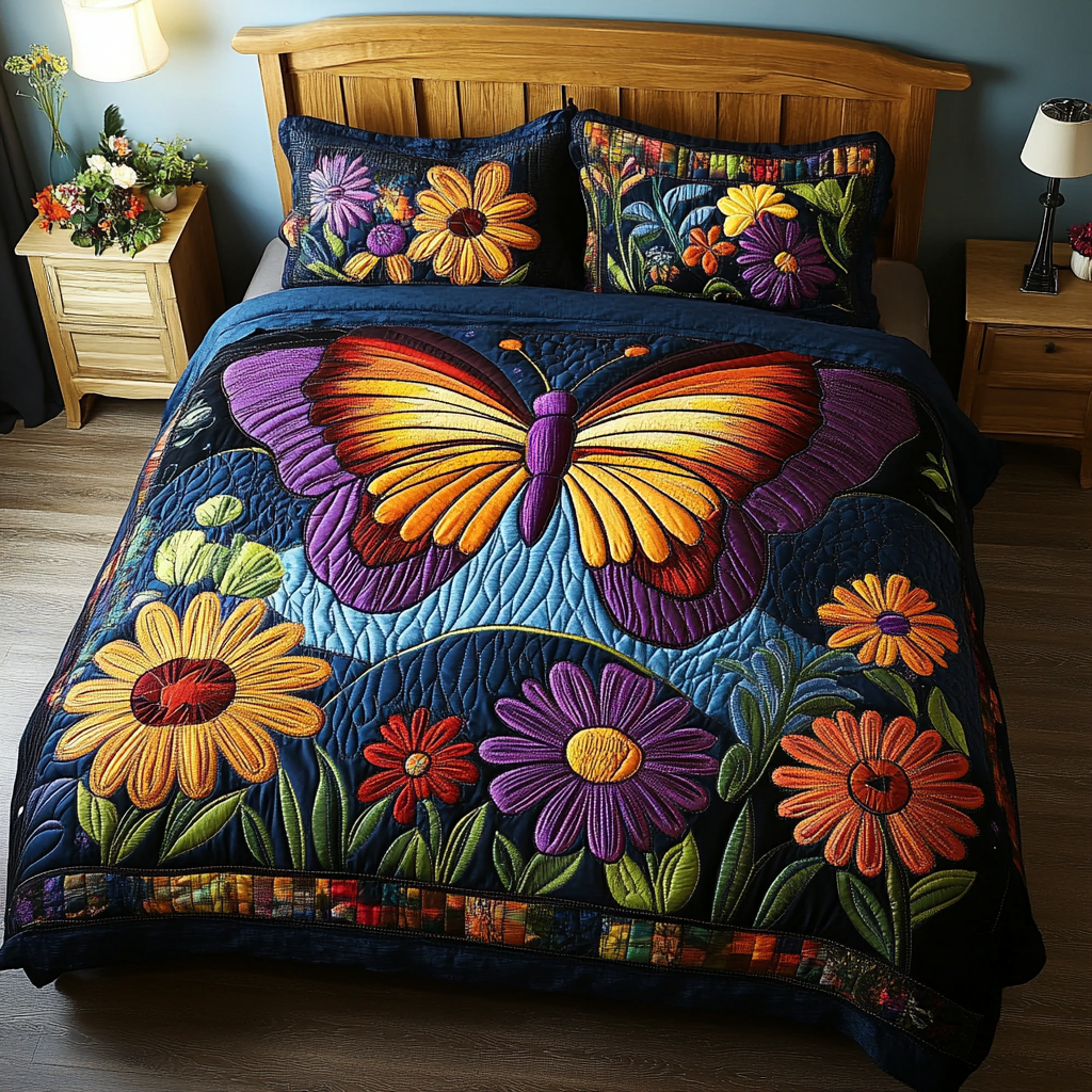 Celestial Flutter Quilted Bedding Set Unique Bed Sheet Set Great Butterfly Lover Gift Ideas