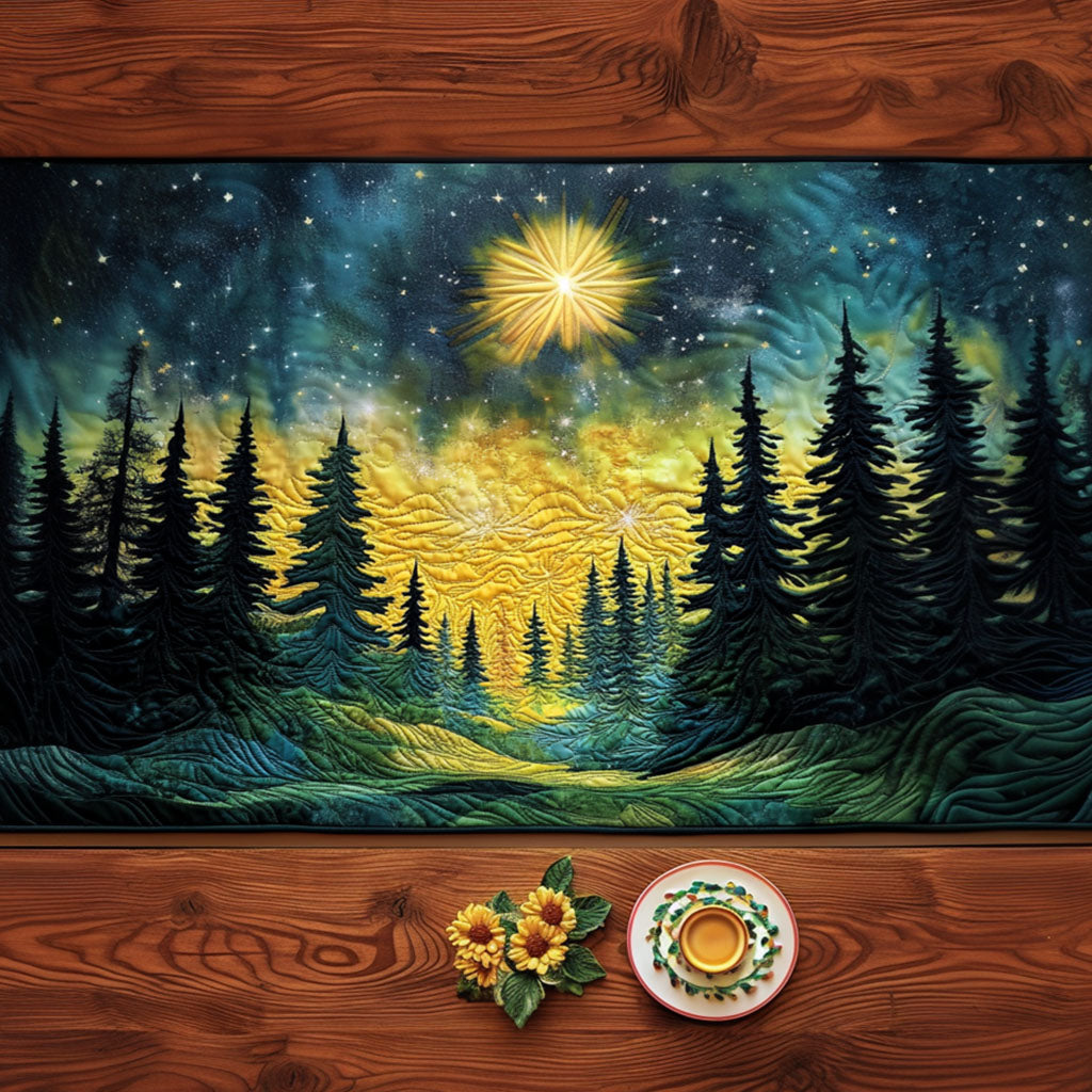 Celestial Forest Glow Quilted Table Runner Dinner Table Decor Gift Ideas For Nature Lovers