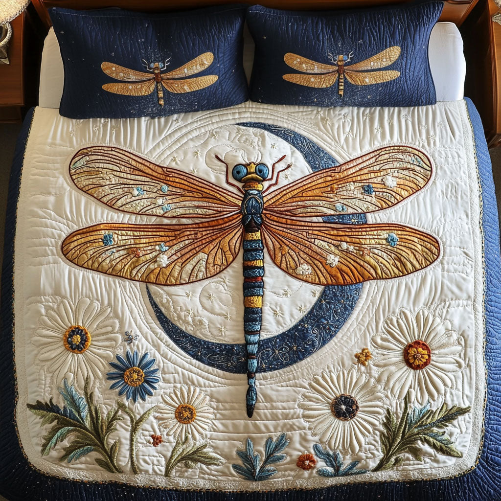Celestial Glow Quilted Bedding Set Unique Bed Sheet Set Dragonfly Gifts For Women