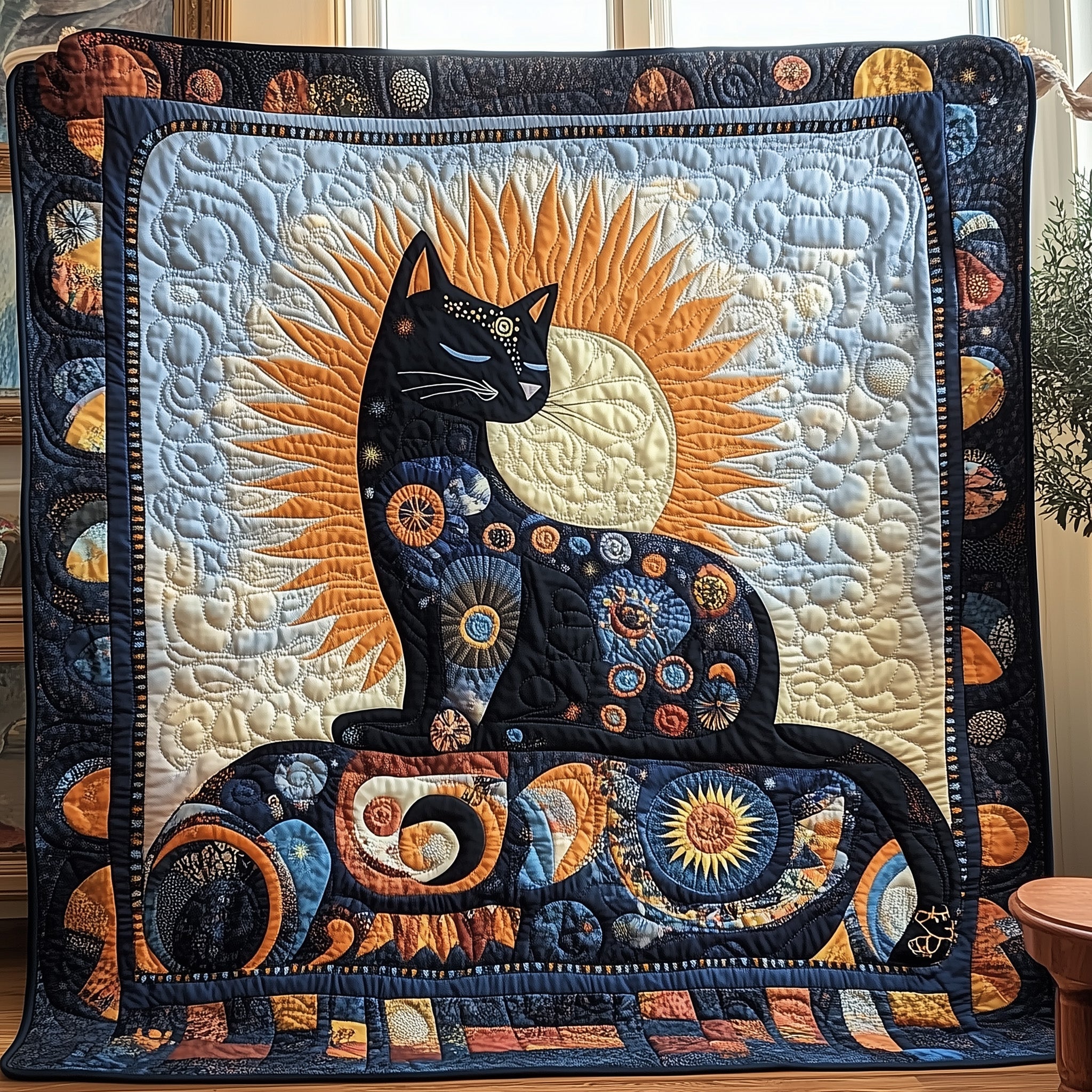 Celestial Guardian Quilted Blanket Cute Bed BlanketCat Lady Presents