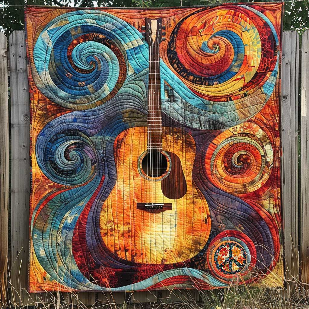 Celestial Guitar Riffs Holiday Christmas Quilt Blanket Christmas Gifts For Grandparents