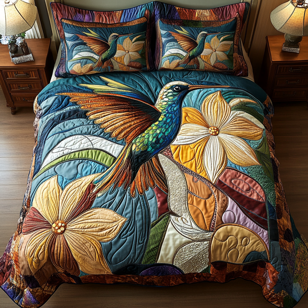 Celestial Hummer Quilted Bedding Set Unique Bed Sheet Set Hummingbird Gifts For Her