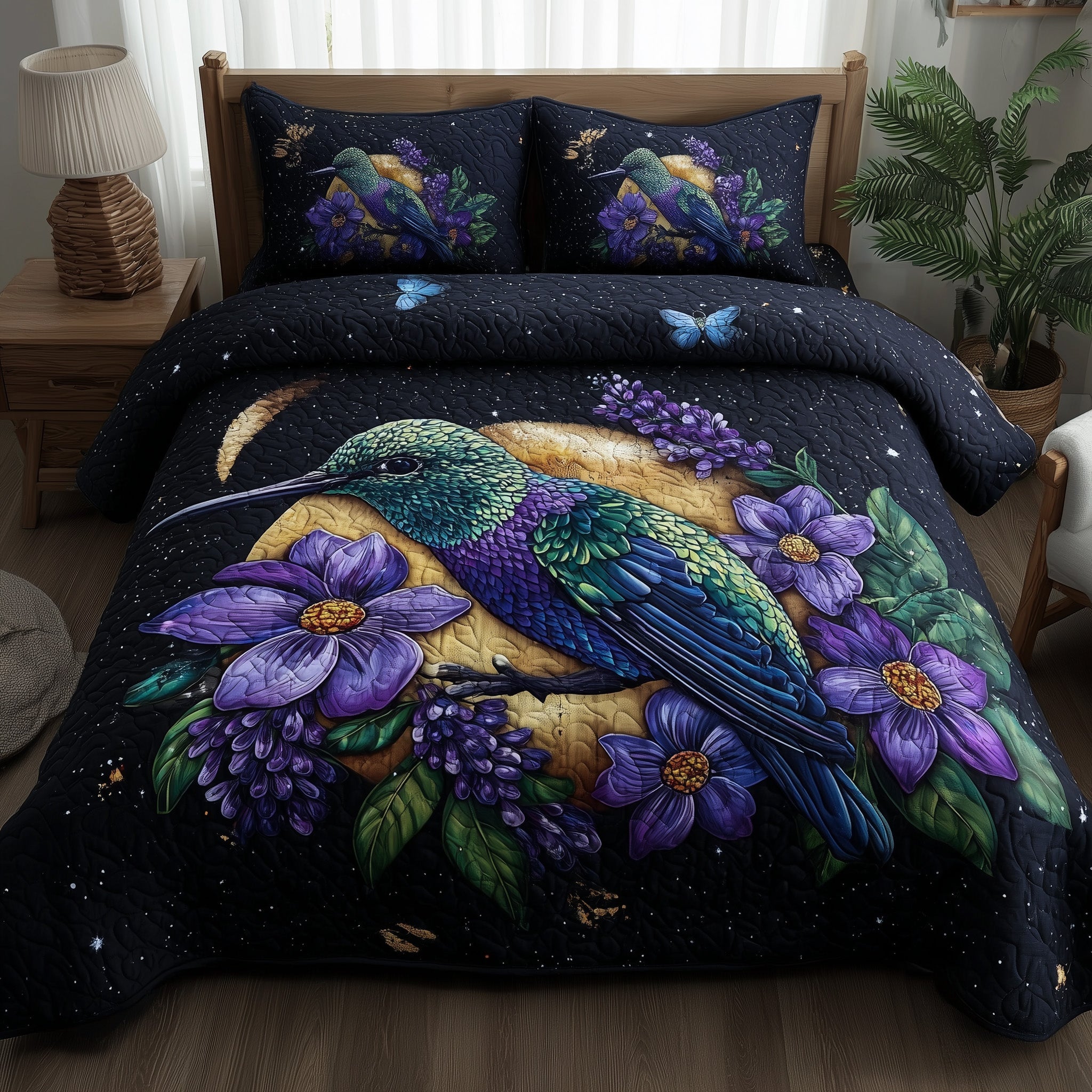 Celestial Hummingbird Quilted Bedding Set Duvet Cover Bedspread Hummingbird Gifts For Mom Grandma