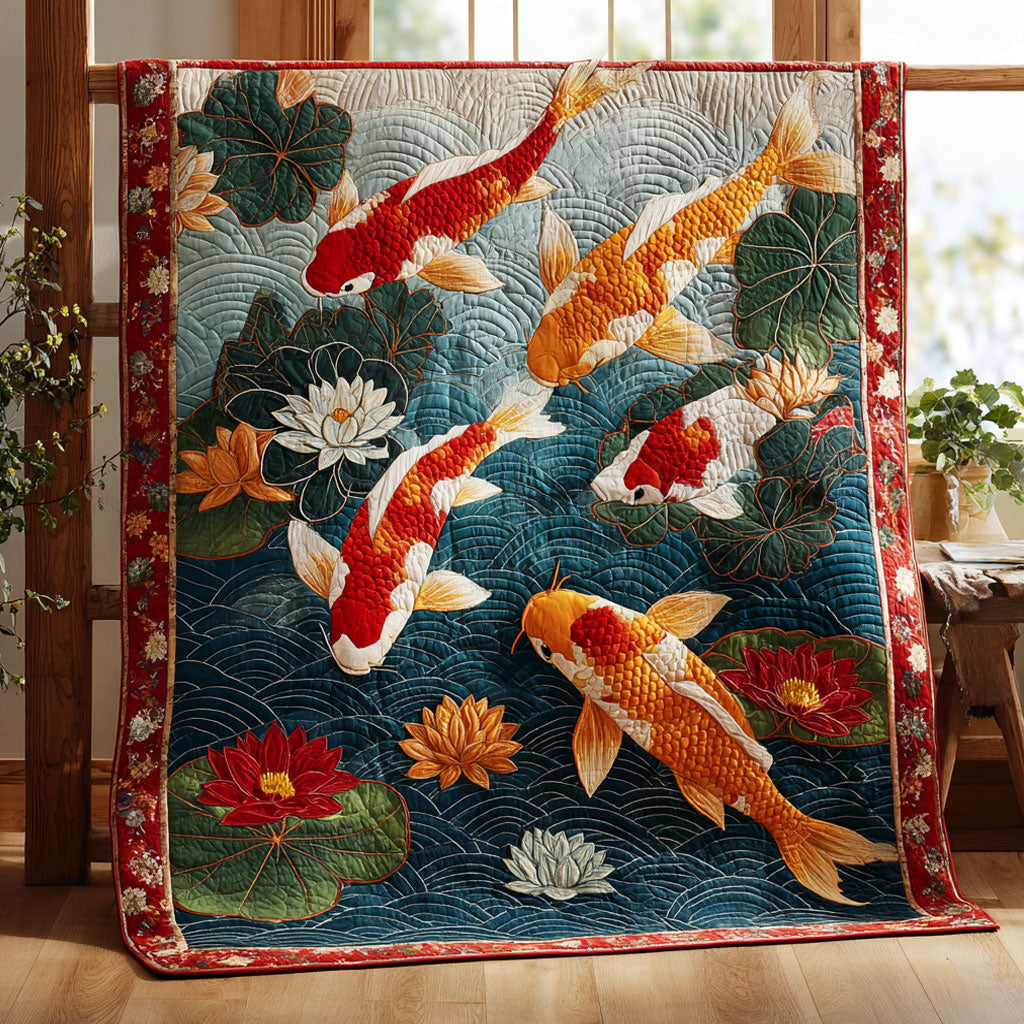 Celestial Koi Quilt Luxury Quilt Blanket Gift for Elegant Interiors