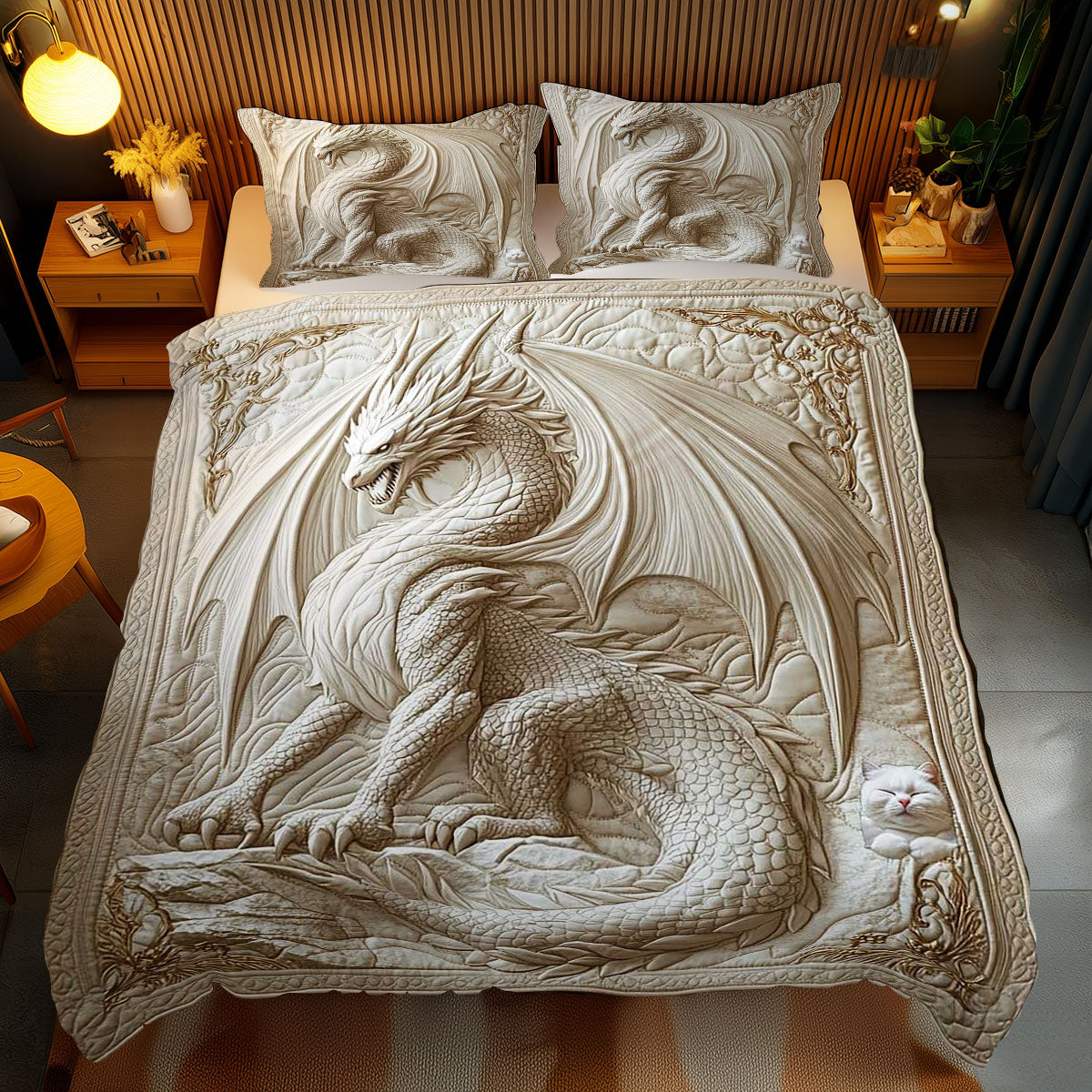 Celestial Legend Dragon Quilted Bedding Set Duvet Cover Bedspread Bedroom Decor Gifts For Wife
